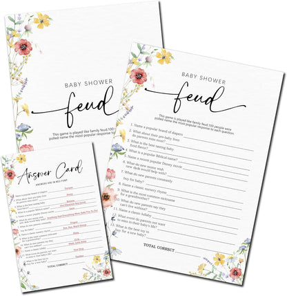 Spring Wildflowers Predictions & Advice Theme Baby Shower Games for New Parents - 50 Flowers Game Cards for Boys & Girls -Gender Neutral Gender Reveal Baby Announcement Activities Supplies & Decor-A02
