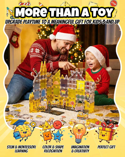 Magnetic Tiles for Kids, Construction Magnetic Building Blocks,37pcs STEM Educational Magnet Toys, Ideal Gift for Boys & Girls for Christmas & Birthday