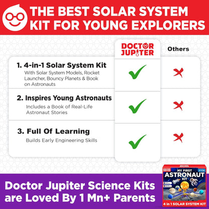 Doctor Jupiter My First Astronaut Kit, Solar System Project Kit for Kids, STEM Space Toys for 5-6-7-8-9-10 Year Old Boys & Girls | 4 in 1 Learning & Educational Toy