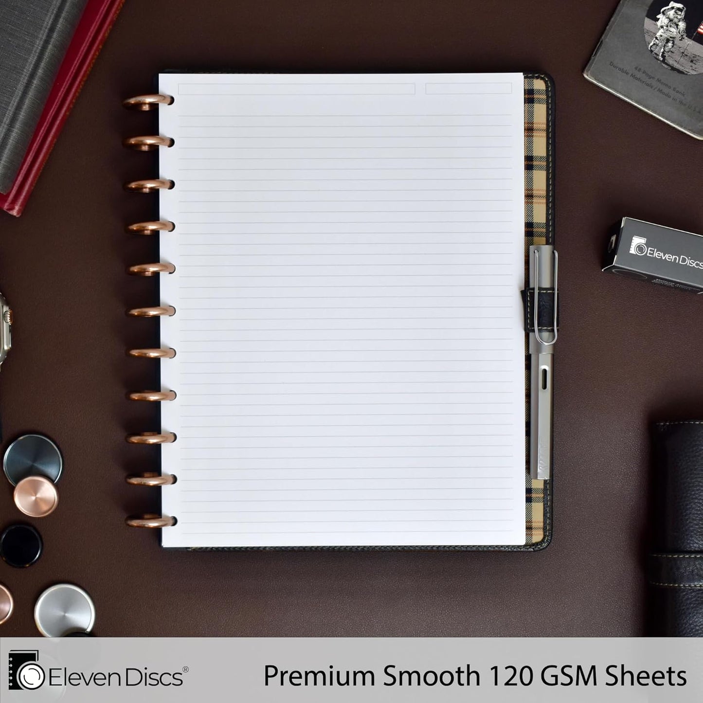 Eleven Discs Discbound Paper, Junior Size Mileage Log Sheets - Premium 120gsm Heavyweight Notebook & Planner Refills - 8 Discs, 5.5 x 8.5 in - Punched for Circa, Arc, TUL (50 Sheets)