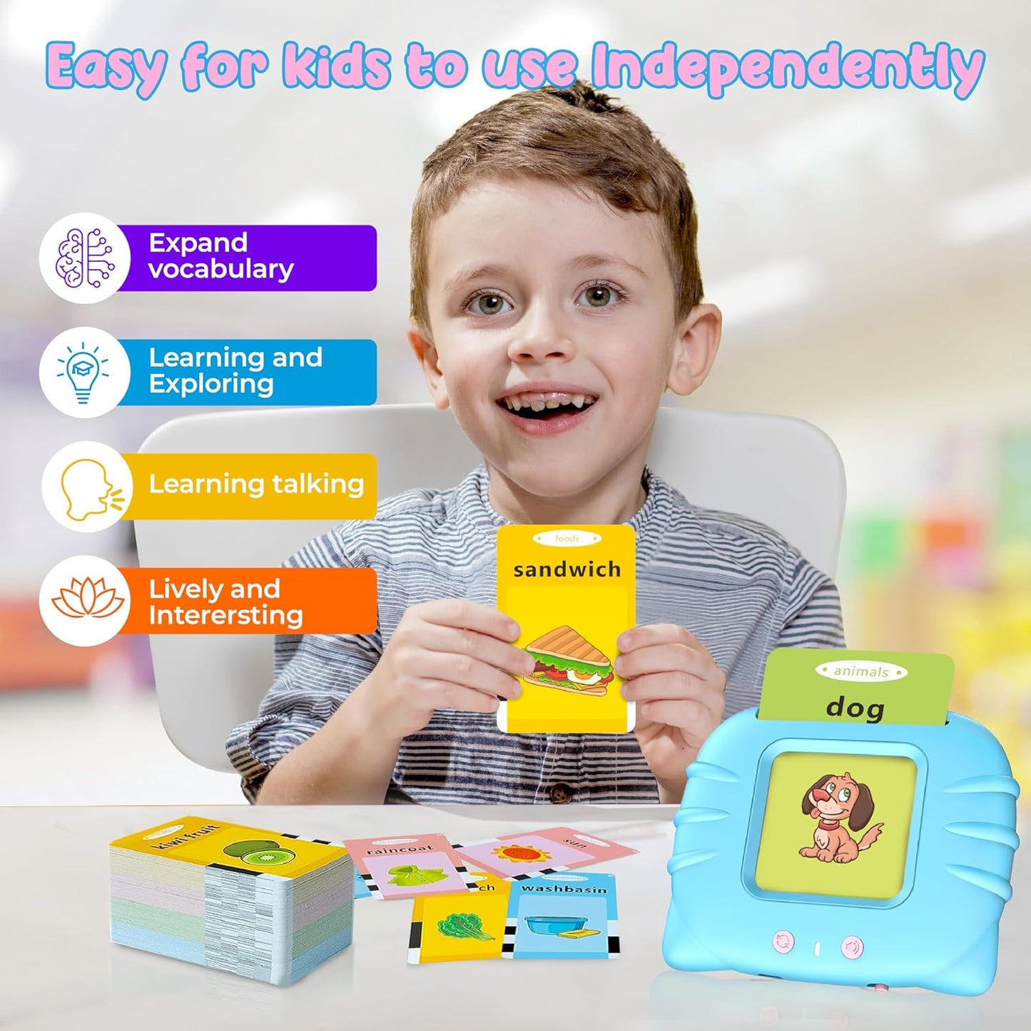 QuTZ Phonics Learning Toy for Preschool Kids – Talking Flash Cards with Sound Machine, Word Blending & Math Games – Educational Reading & Counting Activity Set 4-8