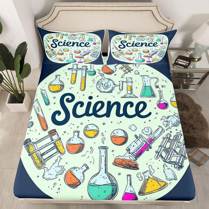 Erosebridal Chemistry Lab Fitted Sheet Twin Size Chemical Equation Bed Sheets for Boys Girls Chemical Elements Science Theme Bed Set Teens Kids Science Students Bedding Set School Dorm Room Decor