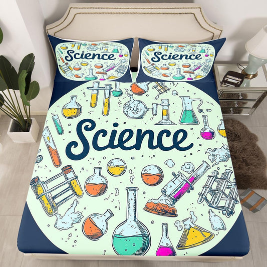 Erosebridal Chemistry Lab Fitted Sheet Twin Size Chemical Equation Bed Sheets for Boys Girls Chemical Elements Science Theme Bed Set Teens Kids Science Students Bedding Set School Dorm Room Decor