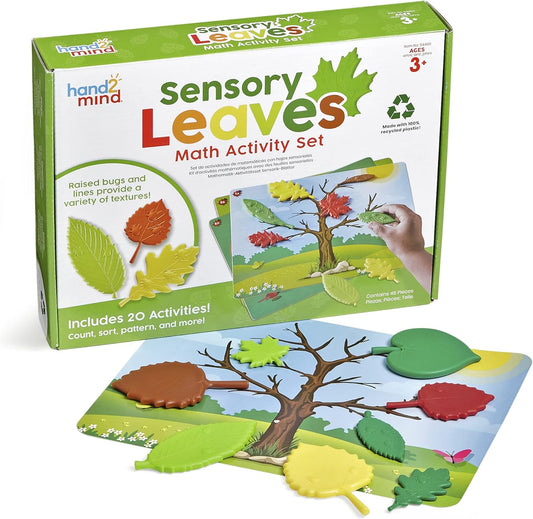 hand2mind Sensory Leaves Math Activity Set, Pattern Play, Shape Puzzle, Pattern Blocks Cards, Math Counters, Sorting Toy, Shapes for Toddlers, Counting Toy, Kindergarten Learning Activities