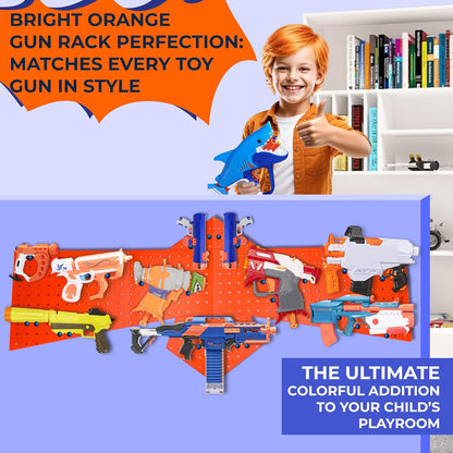 Skywin Wooden Pegboard for Nerf Gun Storage, Nerf Gun Wall Mount Eagle Shape, Compatible with All Blasters, Rack for Wall Organization - Birthday Gift for Kids (Orange)