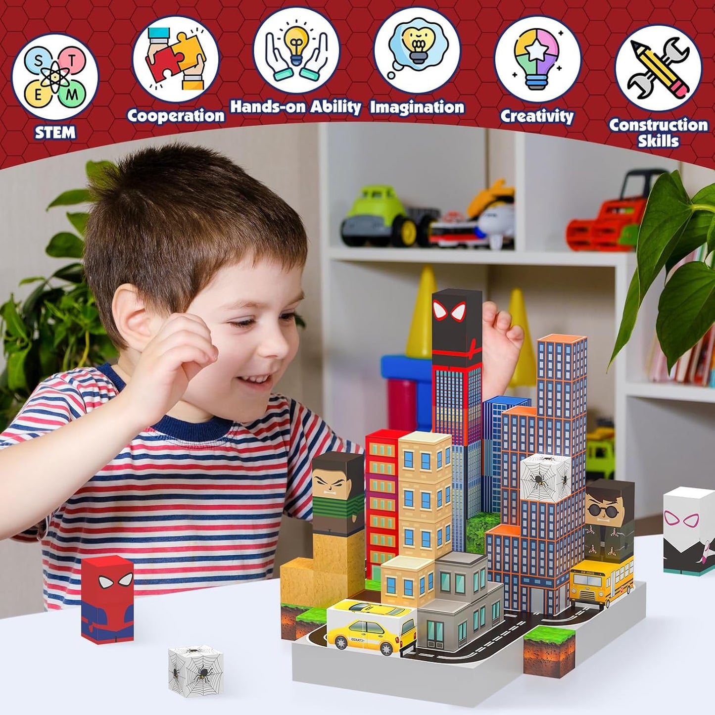 150PCS Magnetic Blocks Building Toys Set, Spider Toys Magnetic Building Blocks for Boys Girls Ages 3+, 1 Inch Magnet Cubes STEM Sensory Construction Toy City Themes