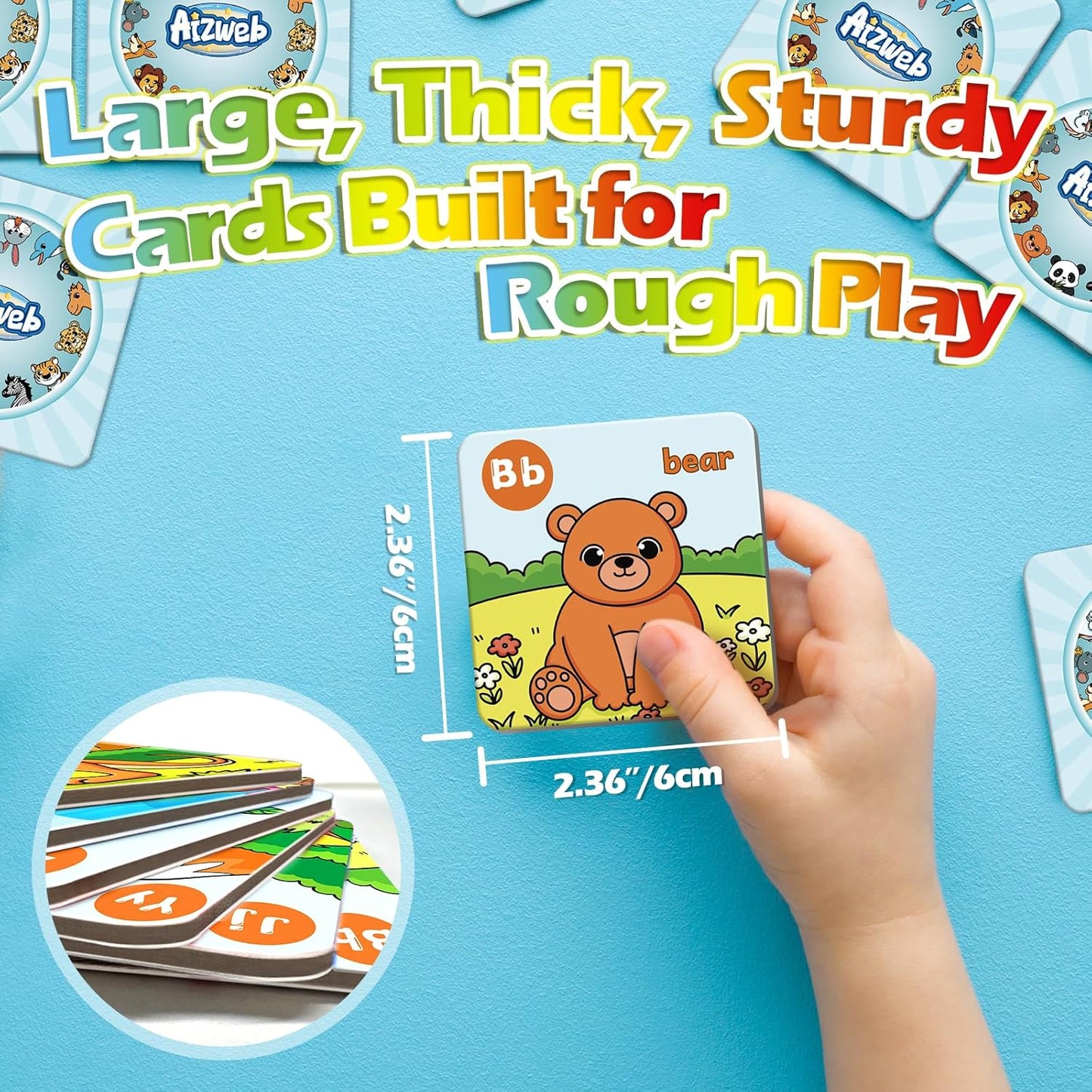 Aizweb CVC Word Match Game - 60 Pc Toddler Card Games for Kids Ages 3-6, Phonics Flash Cards for Preschool & Kindergarten Learning Activities, Educational Toys for Home School Supplies