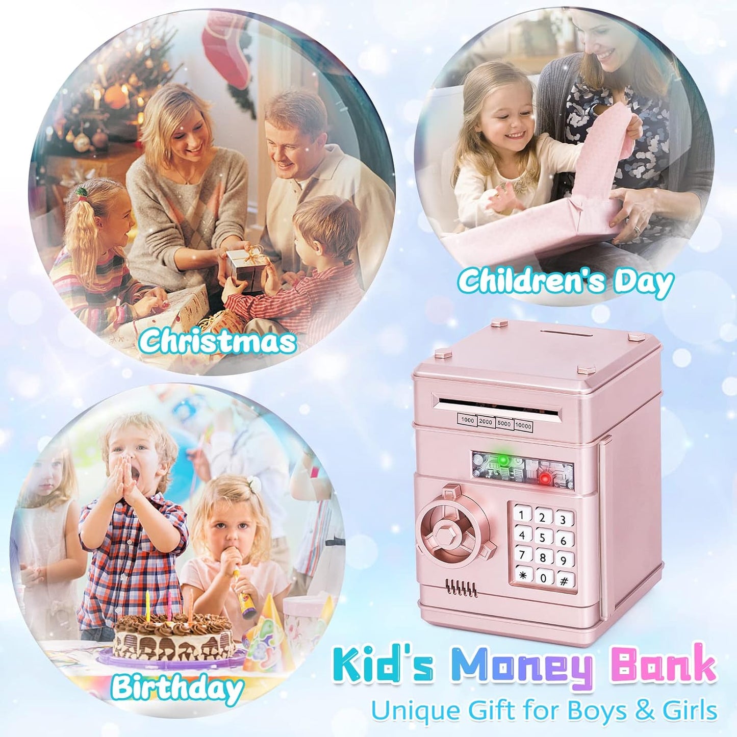 Refasy Piggy Bank Cash Coin Can ATM Bank Electronic Coin Money Bank for Kids Age 3-12, Money Savings Box Mini ATM Coin Bank Toys Gifts for 3 4 5 6 7 8 9 10 11 12 Year Old Boys Girls