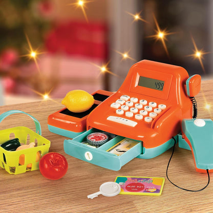 Battat – Interactive Kids Cash Register with Scanner & Sounds – 26 Pieces Pretend Play Shopping Set with Light – Up Scanner, Play Money & Card – Educational Toy for Learning & Fun – 3+ Years