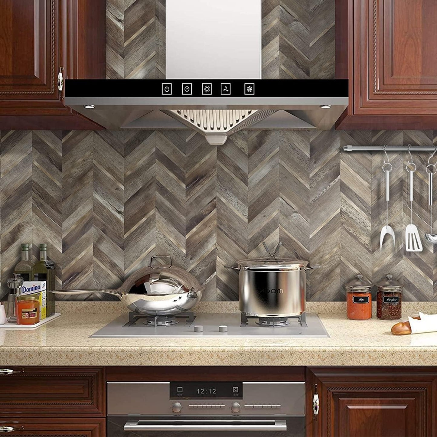 STICKGOO 10-Sheet Herringbone Tile Peel and Stick Backsplash, Beige Mixed Metal Gold PVC Stick on Backsplash, Self Adhesive Wall Tile for Kitchen and Bathroom
