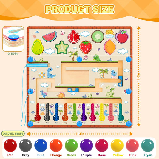 MEGRANATE Montessori Magnetic Color and Number Maze Toys Wooden Shape Sorter Game for Toddler Magnet Balls Puzzle Board Educational Sensory Learning Toy for 3+ Years Old Kids