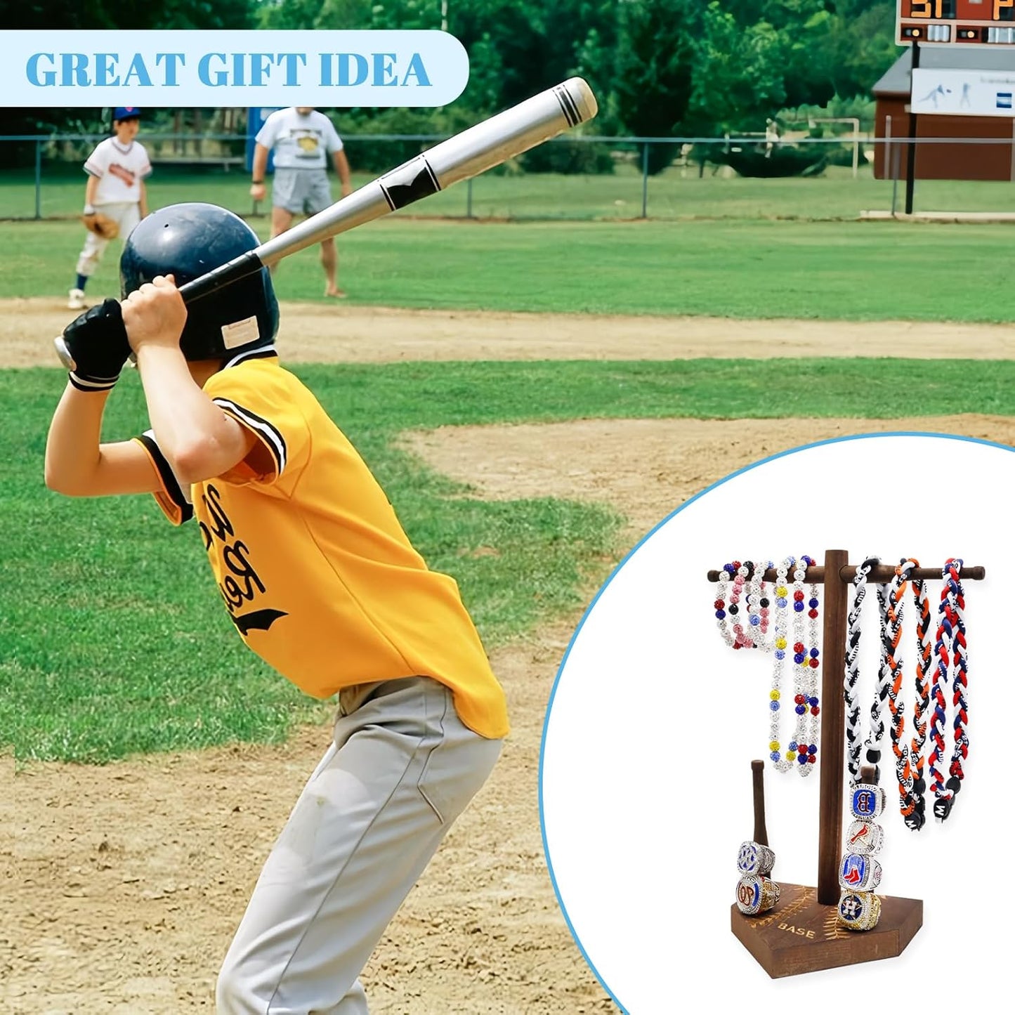 rain bunny Wooden Baseball or Softball Drip Necklace Organizer Holder, Championship Ring Display Holder, Softball Ring Holder, Drip Necklace Baseball Display Gift (Walnut Red)