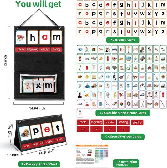 ANSTROUT CVC Word Builder Desktop Pocket Chart with 107 Phonics Flash Cards, Kids Word Builder Games for Learn to Read CVC CVCC CCVC Words, Phonics Learning Tool for Preschool Kindergarten Classroom.