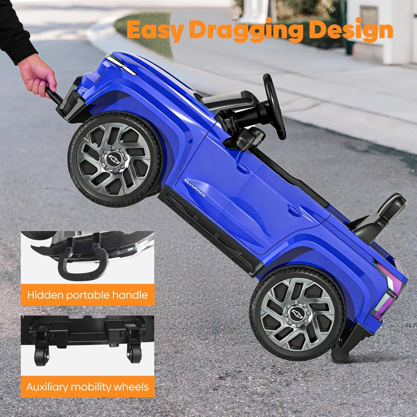 24V Licensed Chevrolet Silverado Electric Car for Kids, Ride on Toys for Toddlers with Remote Control, Soft Start, LED Lights, Music Player, Seat Belts, Easy to Assemble, Black