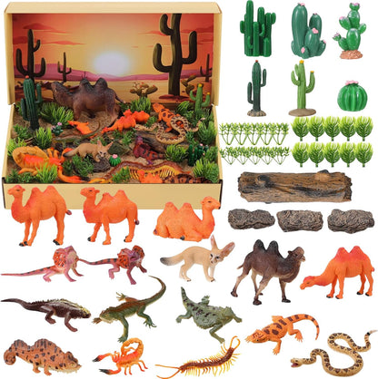 Teyva Daily 48 Pcs Dinosaur Diorama Kit Habitat Project Box Set 3D Dinosaurs Diorama Supplies Include Dinosaurs Model Figures & Eggs Volcano Artificial Trees with Cardboard for DIY Crafts Gifts