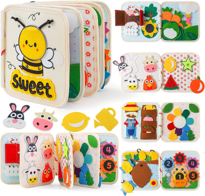 Montessori Busy Book for Toddlers 1-3 – Soft Felt Quiet Book for Sensory & Fine Motor Skills
