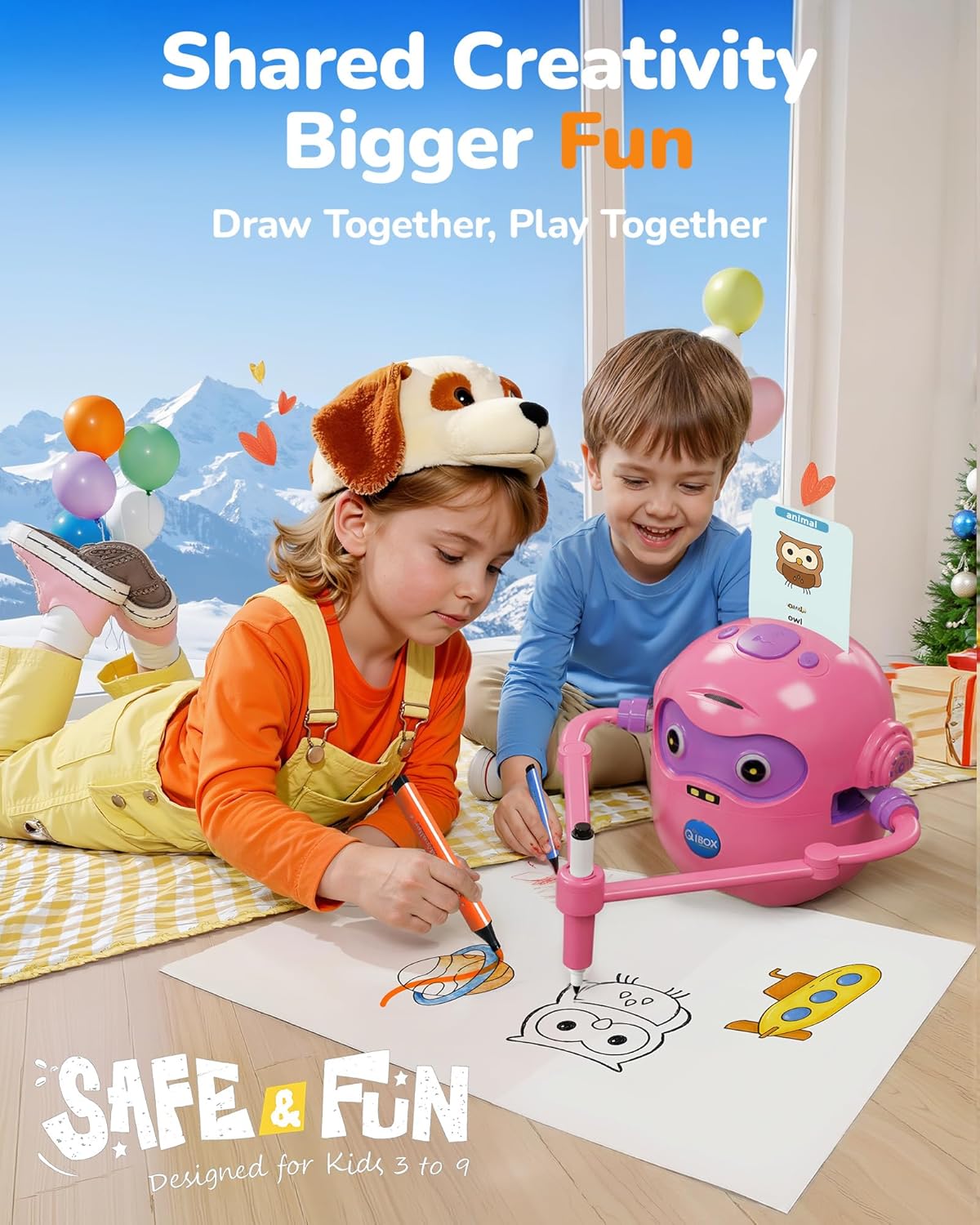 Drawing Robot for Kids, Rechargeable 4-in-1 Draw/Learn/Spell/Music Interactive Educational Robot Drawing Machine with 100 Cards & 12 Color Pens, Learning Toys for 3-8 Year Old Boys Girls Birthday Xmas