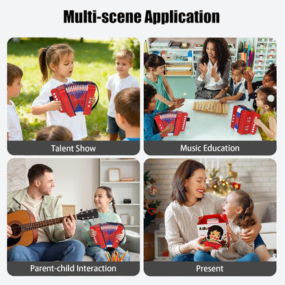 AZEAM Kids Accordion, Toy Accordion for Ages 3 5 9 7 10 12 Child Children Toddlers Beginners Kids Musical Instruments 10 Keys Button Small Lightweight for Boy Girls Christmas（Black）
