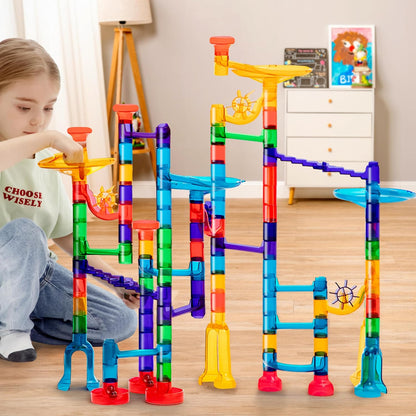JOYIN 150Pcs Glowing Marble Run- Construction Building Blocks Toys with 5 Glow in The Dark Glass Marbles, STEM Educational Building Block Toy, Birthday Gifts, Easter Basket Stuffers