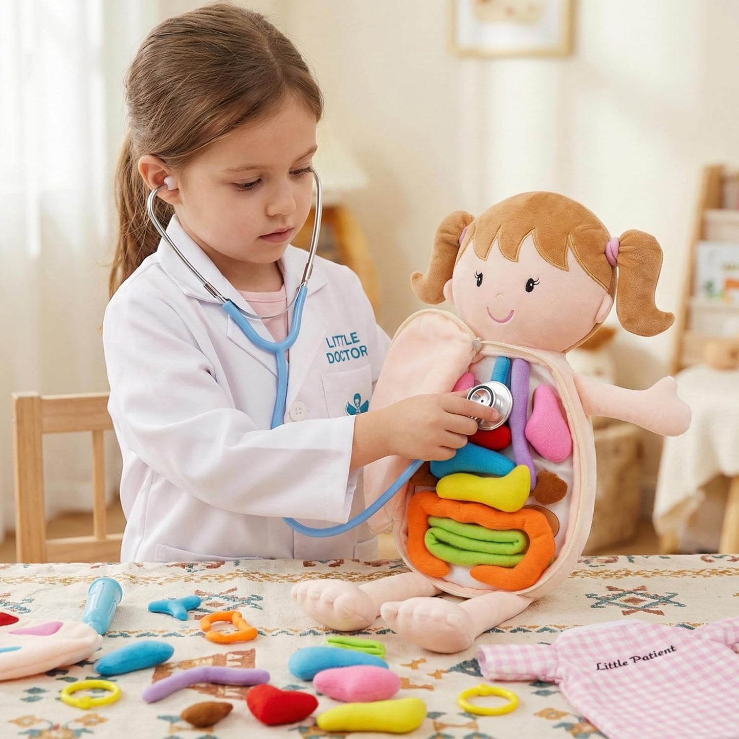 June Garden 16" Dressy Friends Bunnie - Educational Stuffed Plush Doll for Kids and Toddlers 2 Years and Up - Montessori Soft Toy Doll