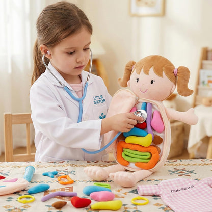 June Garden 16" Dressy Friends Bunnie - Educational Stuffed Plush Doll for Kids and Toddlers 2 Years and Up - Montessori Soft Toy Doll