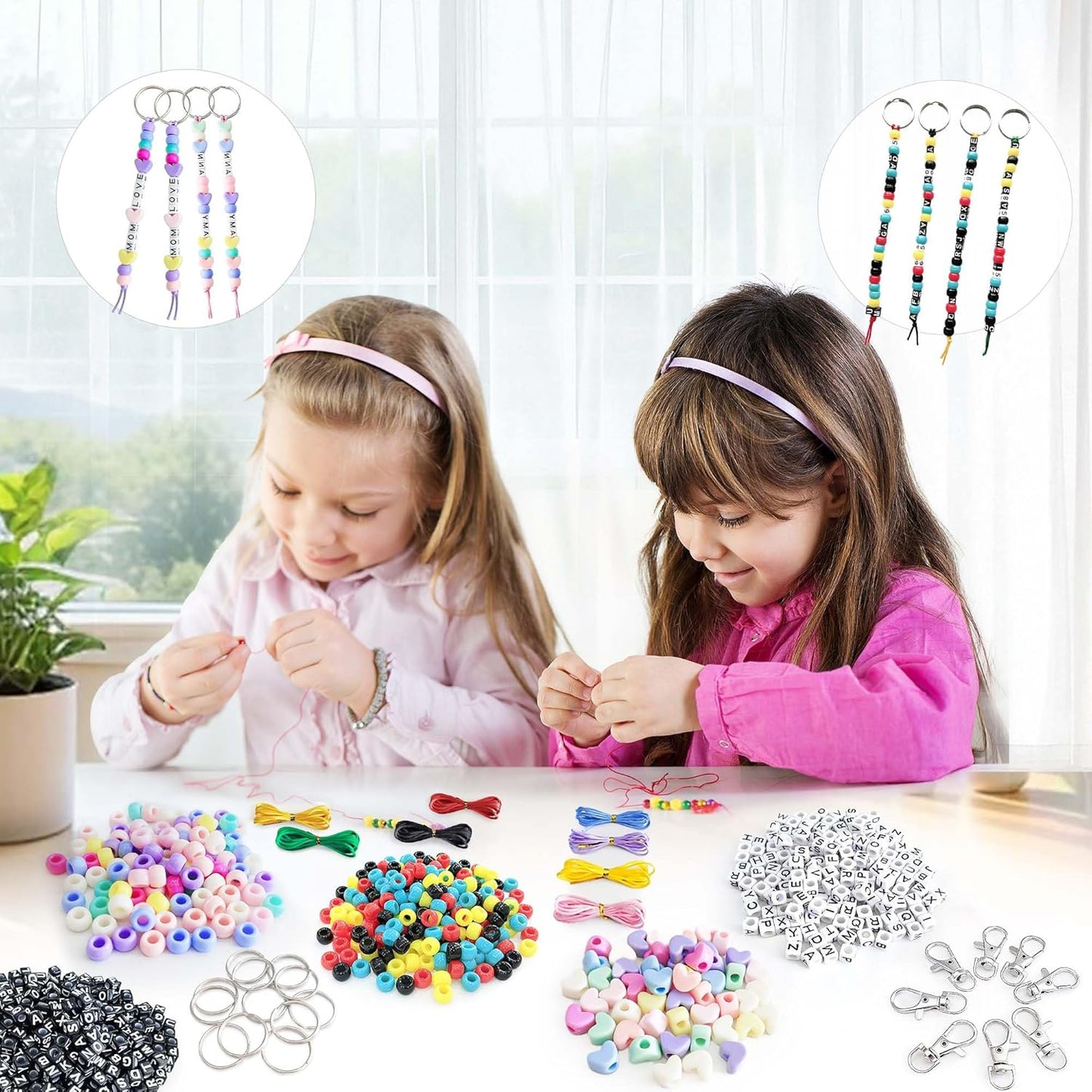 BIGCOMER 578Pcs DIY Bead Keychain Making Kit – Alphabet Letter Beads & Key Rings Set – Custom Backpack Charms, Phone Straps & Arts Crafts Gifts for Kids & Adults