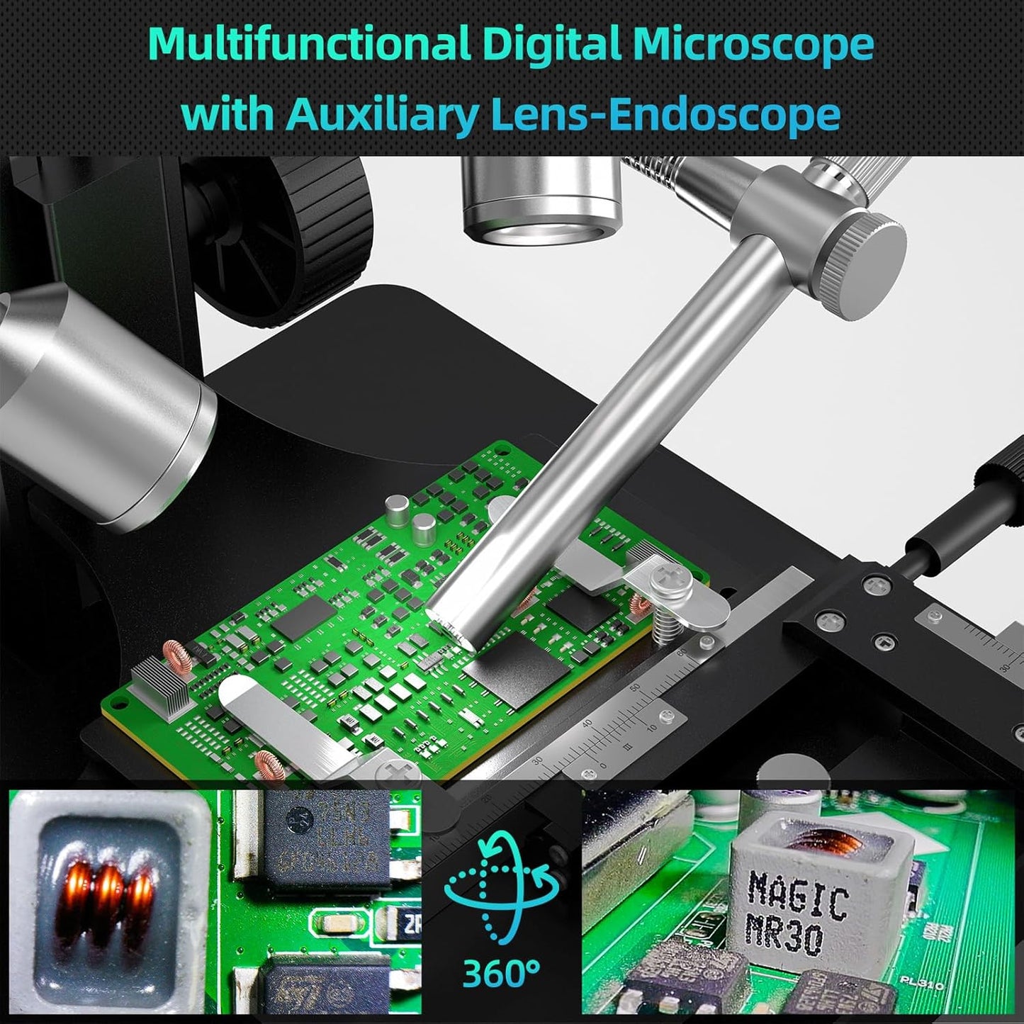 Andonstar AD266S 20X-5000X HDMI Digital Microscope, 5 Lens 2160P UHD Video Record, 7'' LCD Microscope for Adults Kids, Home Lab Biological Kit with Slides, Coin Full View