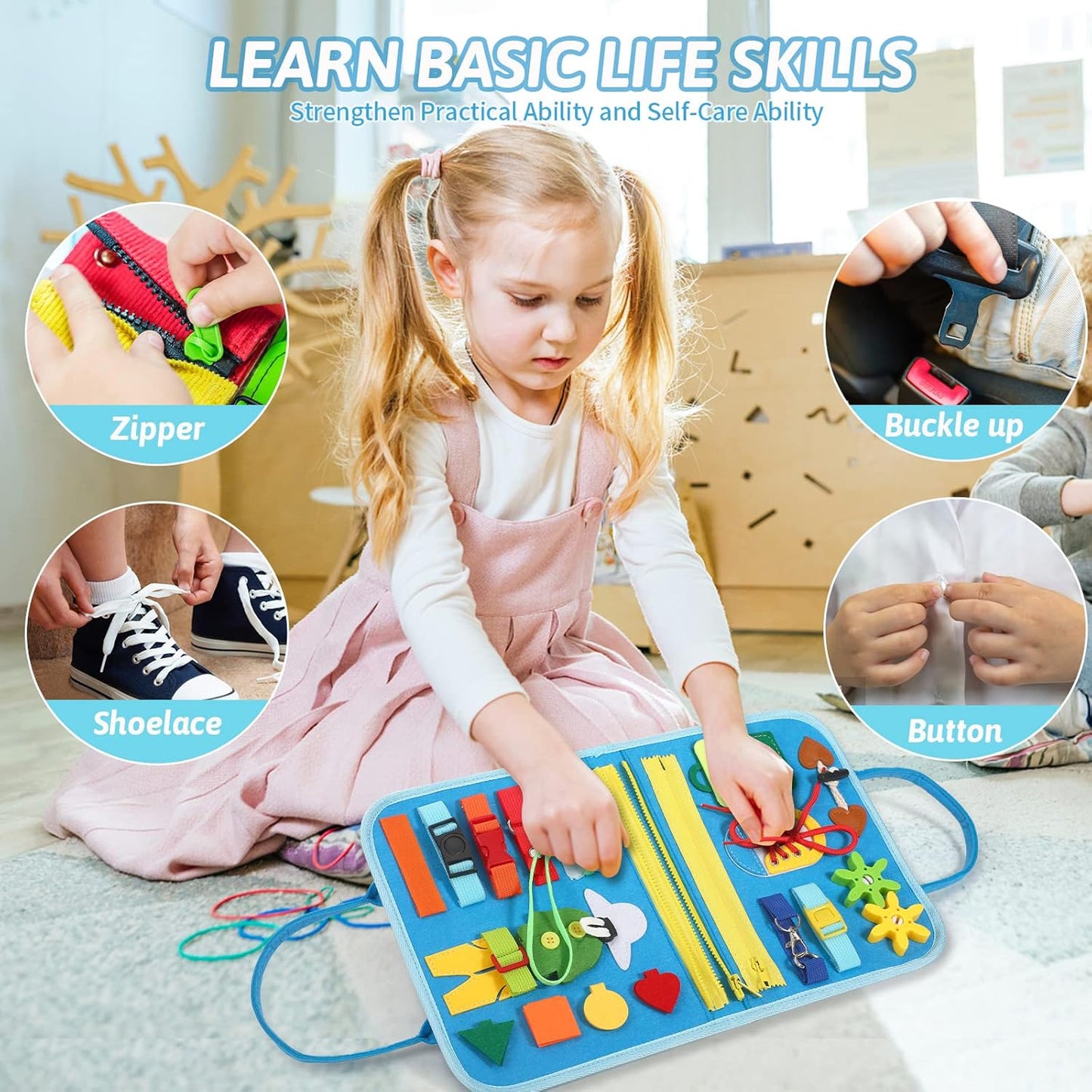 Toddler Busy Board for 1 Year Old, Montessori Toy Sensory Busy Book for Toddler 1-3 Fishing Game Fine Motor Skill, Learning Car Ride Airplane Activities Travel Essential 2-4 Birthday Gift for Boy Girl