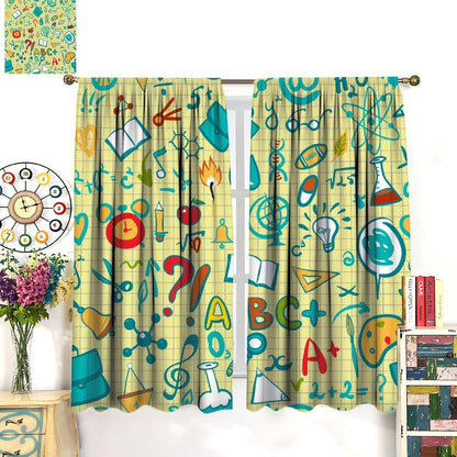 Science Physics Window Curtains, Abstract Math Chemistry Curtain Scientist Graffiti Print Window Treatments for Kids Teens Bedroom Living Room Kitchen Set 2 Panels,42x63 Inches