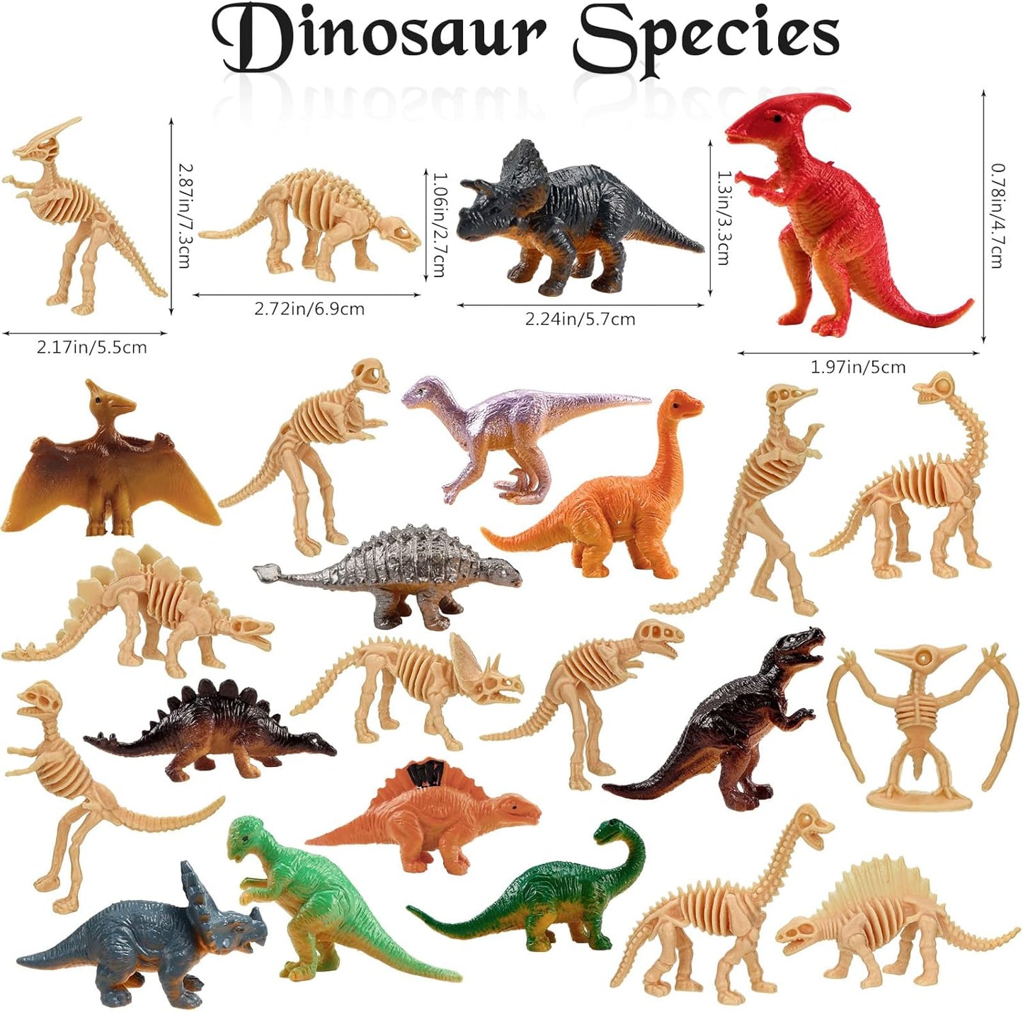 24 PCS Dinosaur Fossil Skeletons, Assorted Dinosaur Skeleton Figures, Mini Dino Figures for Science Dino Sand Dig Party Favor Decorations