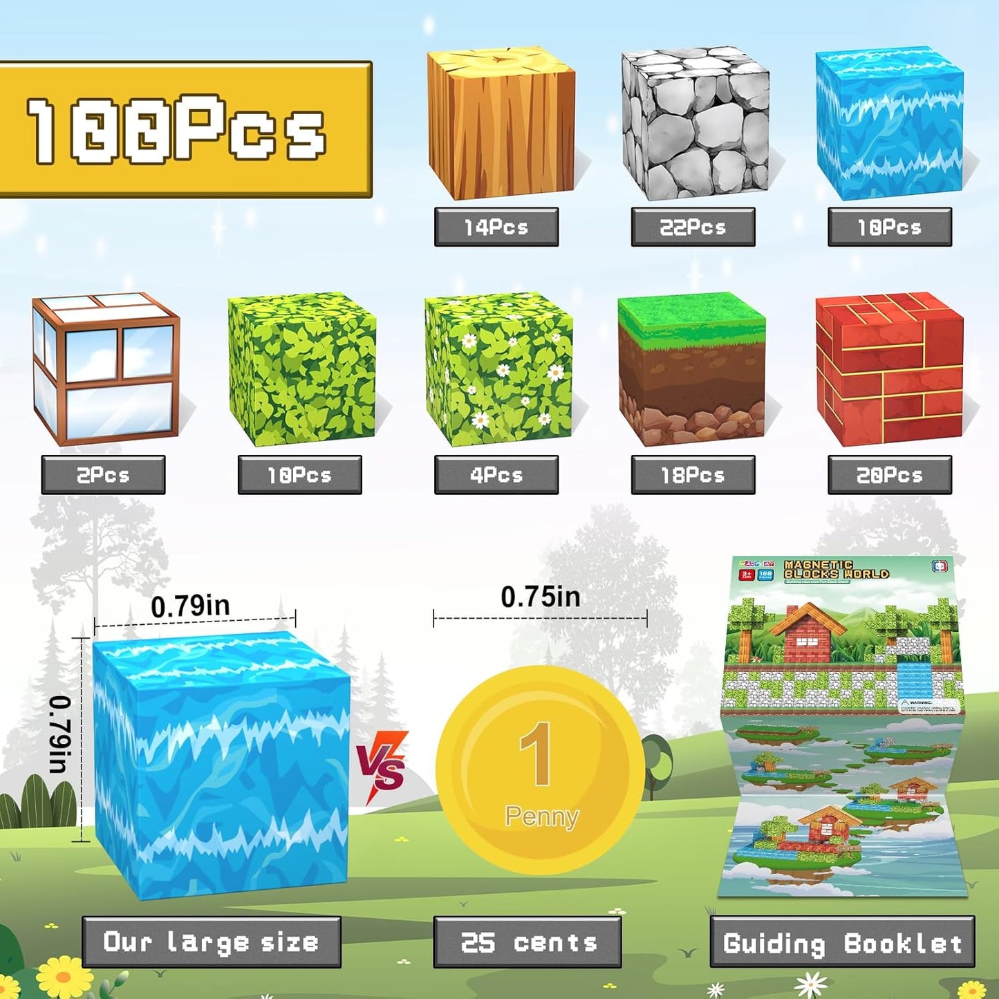 100PCS Magnetic Blocks, 1 inch Building Blocks for Kids, SETM Sensory Toys for Toddlers, Building Blocks Cubes, Birthday Gift for Boys and Girls Aged 3-12 Creative Construction Toys