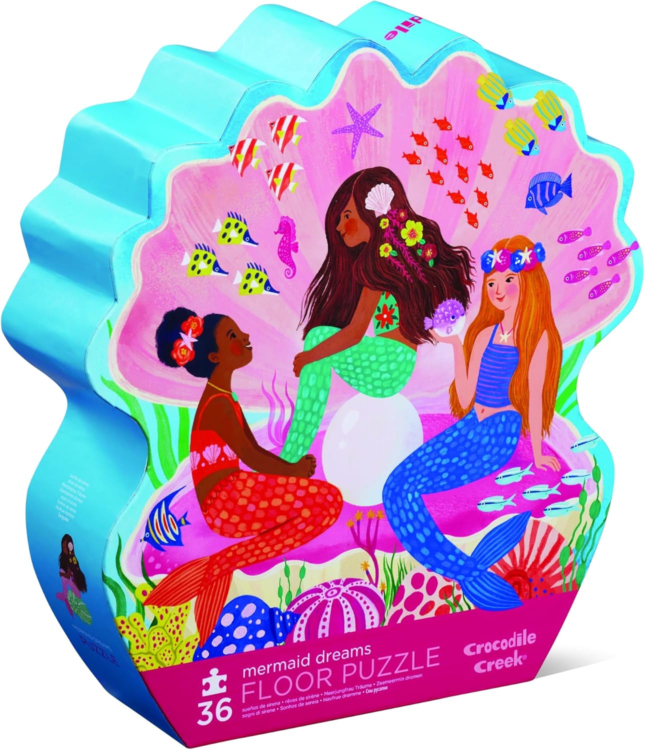 Crocodile Creek 36-Piece Jigsaw Floor Puzzle - Shark Reef - for Kids Ages 3-5 - Heavy-Duty Shaped Box for Storage - 24" W x 18" H Finished