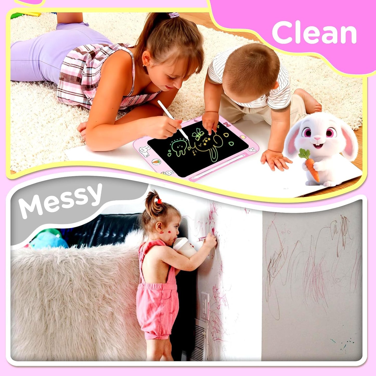 Genialba LCD Writing Tablet for Kids, Colorful Screen Drawing Board for 3-7 Year Old Boys & Girls - Educational Toys for Birthday & Christmas (Penguin)