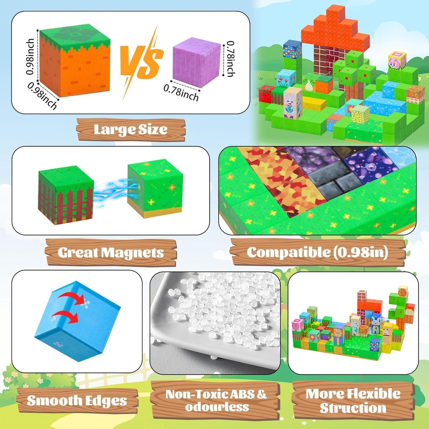 Mini Magnetic Tiles,78PCS Travel Magnetic Tiles Set with Iron Box,Portable Building Blocks for Kids Ages 3+,Car Airplane Travel Essentials Kids Toy,Creative STEM Toys Birthday Gift for Boys & Girls