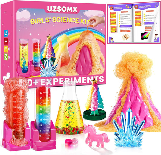 Girls Science Kit for Kids 8-12, 250+ Science Experiments Stem Toy Learning & Educational Projects with Chemistry Set, Crystal Growing, Volcano Science Kit