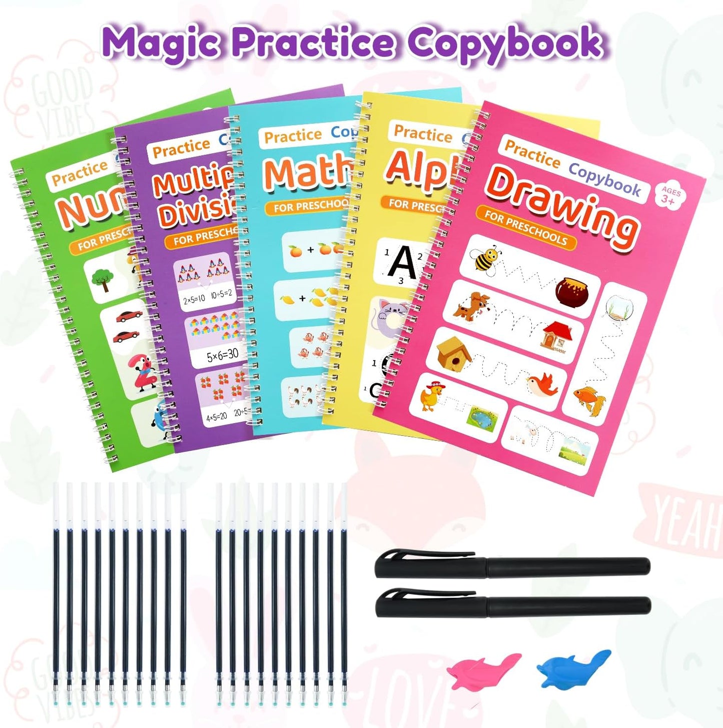 Elover Magic Grooved Writing Practice for Kid-Grooved Handwriting Practice for Kid 5-7 8-10- Magic Copybooks for KidsAges 3-5 Toys for Ages 5-7 Preschool Learning Activities (5 Book)