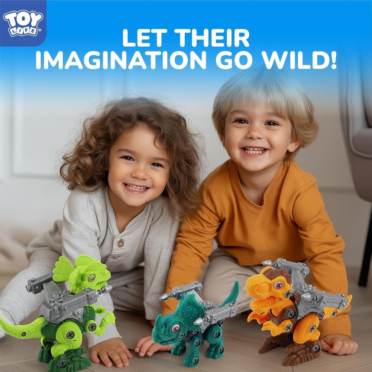 TOY Life 3-Pack Take Apart Dinosaur Toys for 3, 4, 5, 6, 7 Year Old Boys, Kid Dinosaur Toy with Electric Drill Tool Set, STEM Building Construction Toys, Educational Birthday Gifts for Toddlers