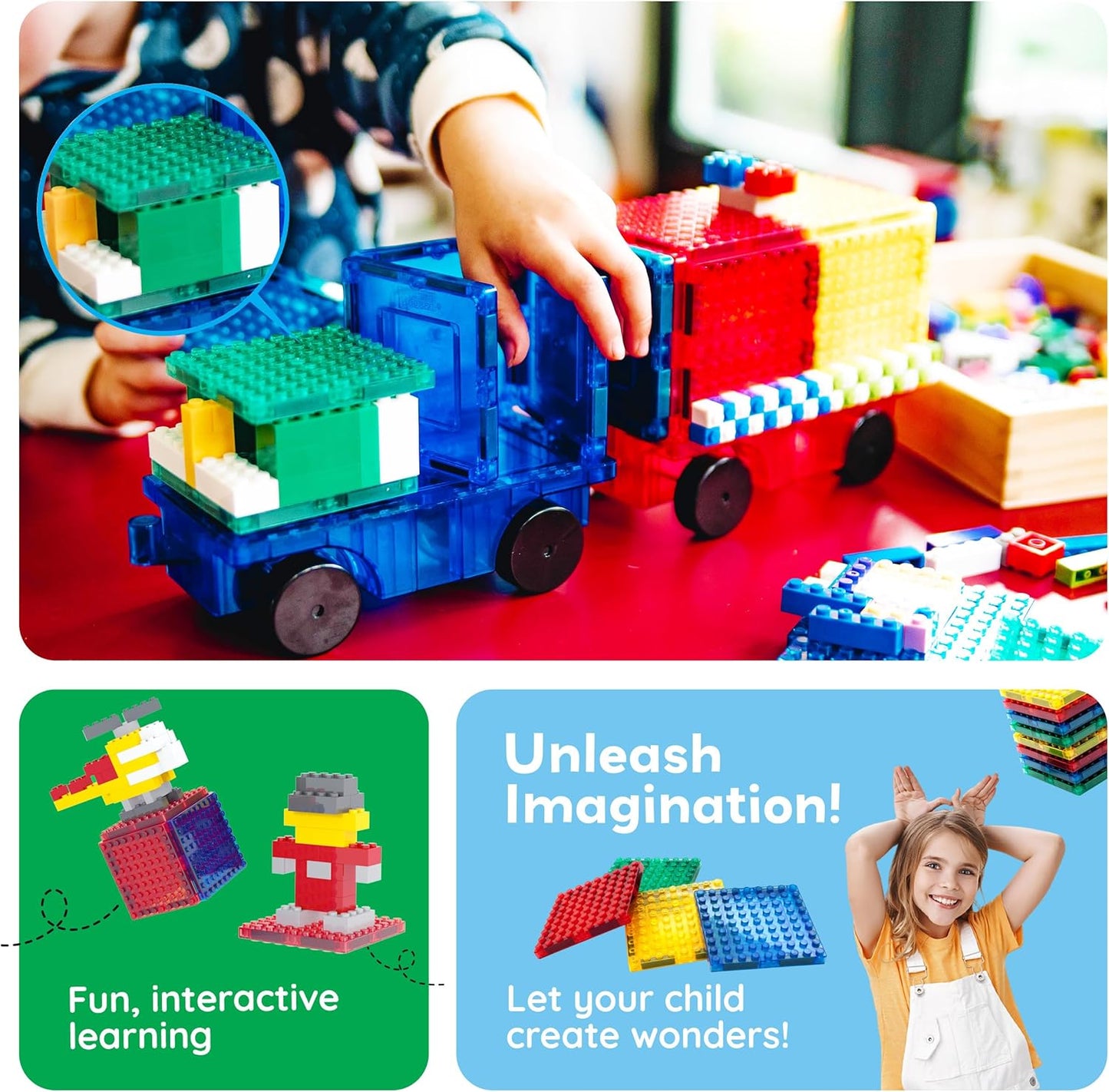 PicassoTiles 333pcs Magnetic Brick Tile and Magnetic Tile Combo Set, Action Figures included, Building Blocks STEM Toys, Educational Montessori Preschool Toddler classroom learning toys, Kids activity