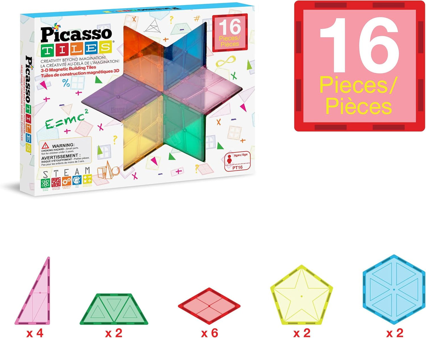 PicassoTiles Magnetic Building Block Set Geometry Shape Magnet Tiles Construction Toy STEM Learning Kit Educational Playset Playboard Pretend Play Stacking Blocks Child Brain Development PT16