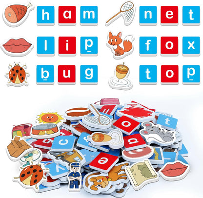 Kasfalci Magnetic Letters & CVC Word Games, Phonics Games, Alphabet Learning Toys, Refrigerator Fridge ABC Magnets for Kids, Speech Therapy Toys for Toddler, Spelling Reading for Preschool Classroom