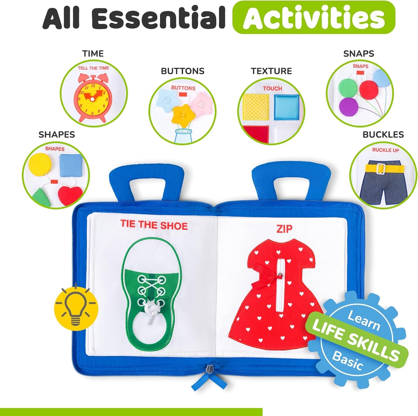 deMoca Travel Toys for Toddlers, Quiet Book for Toddlers 1-3, Baby Travel Toys for Airplane Car Rides, Montessori Busy Book for 1 Year Old with All Parts Attached, Felt Activity Pad, No Noise Gift