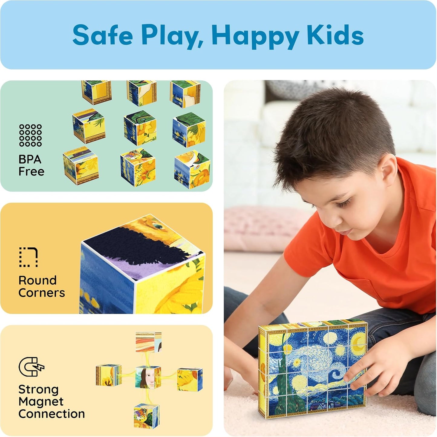 PicassoTiles Magnetic Cube Puzzle 7-in-1 Dinosaur Theme Pattern Magnet Mix Match Building Cubes Toy Set Kids Ages 3 & Up Preschool Children Promote Problem Solving Skills PMC10