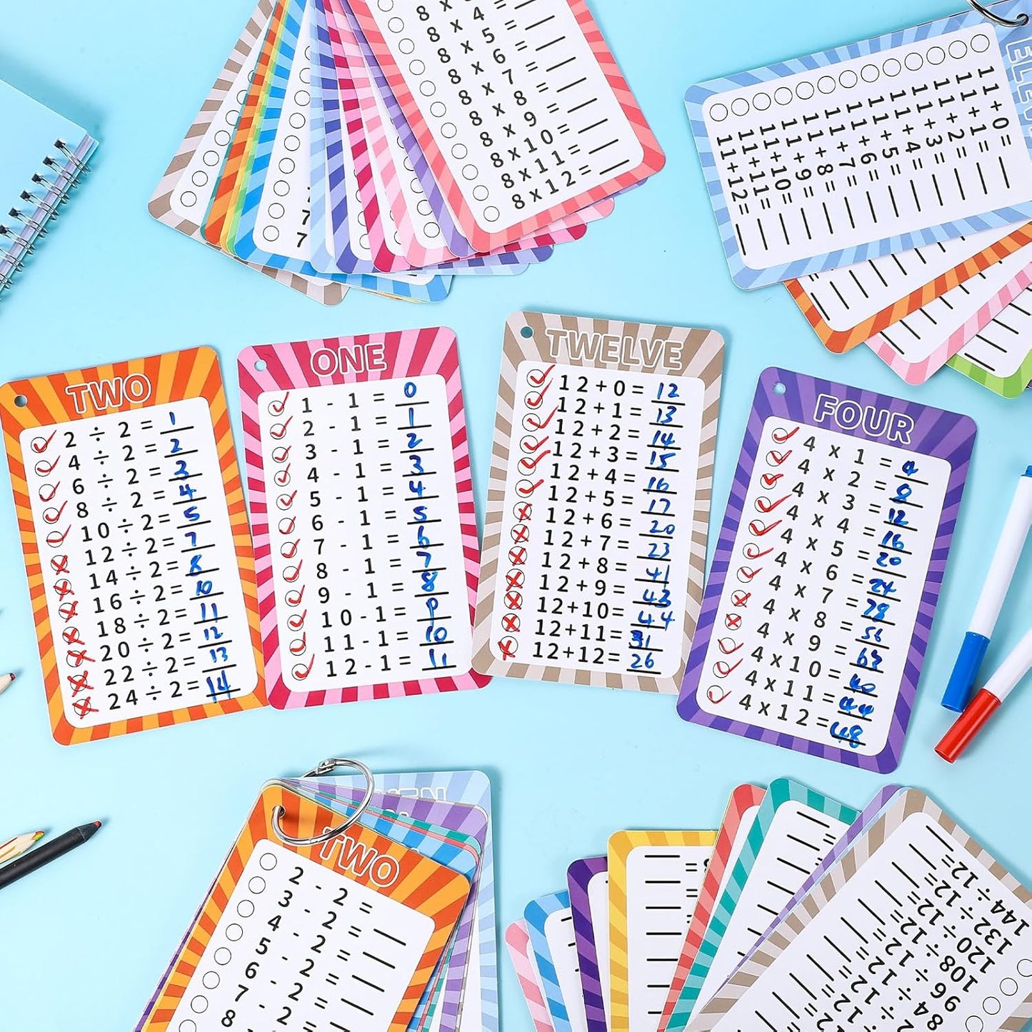 13 Pcs Multiplication Flashcards 0-12, Times Table Flash Cards Multiplication Chart Multiplications Game Math Flashcards for 1st to 3rd Grades