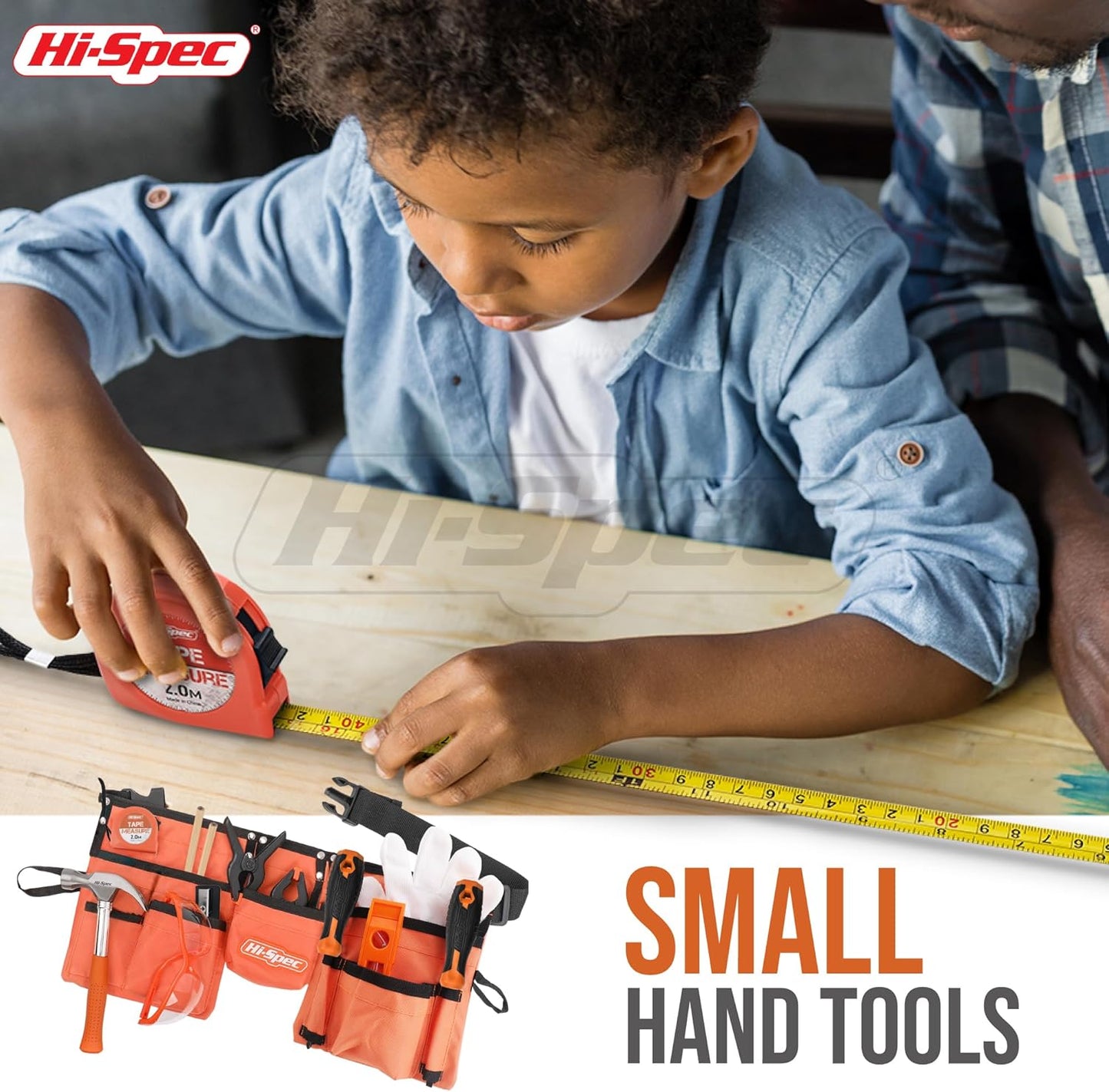 Hi-Spec 16pc Orange Kids Tool Kit Set & Child Size Tool Belt. Real Kit for DIY Building, Woodwork & Construction Learning for Kids