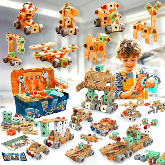 168PCS Kids Tool Set with Toy Drill & Toolbox, STEM Construction Building Toys, Toddler Tool Kit for Kids Boys Girls Ages 3-4-5-6-7-8, Pretend Play Design & Drill Set