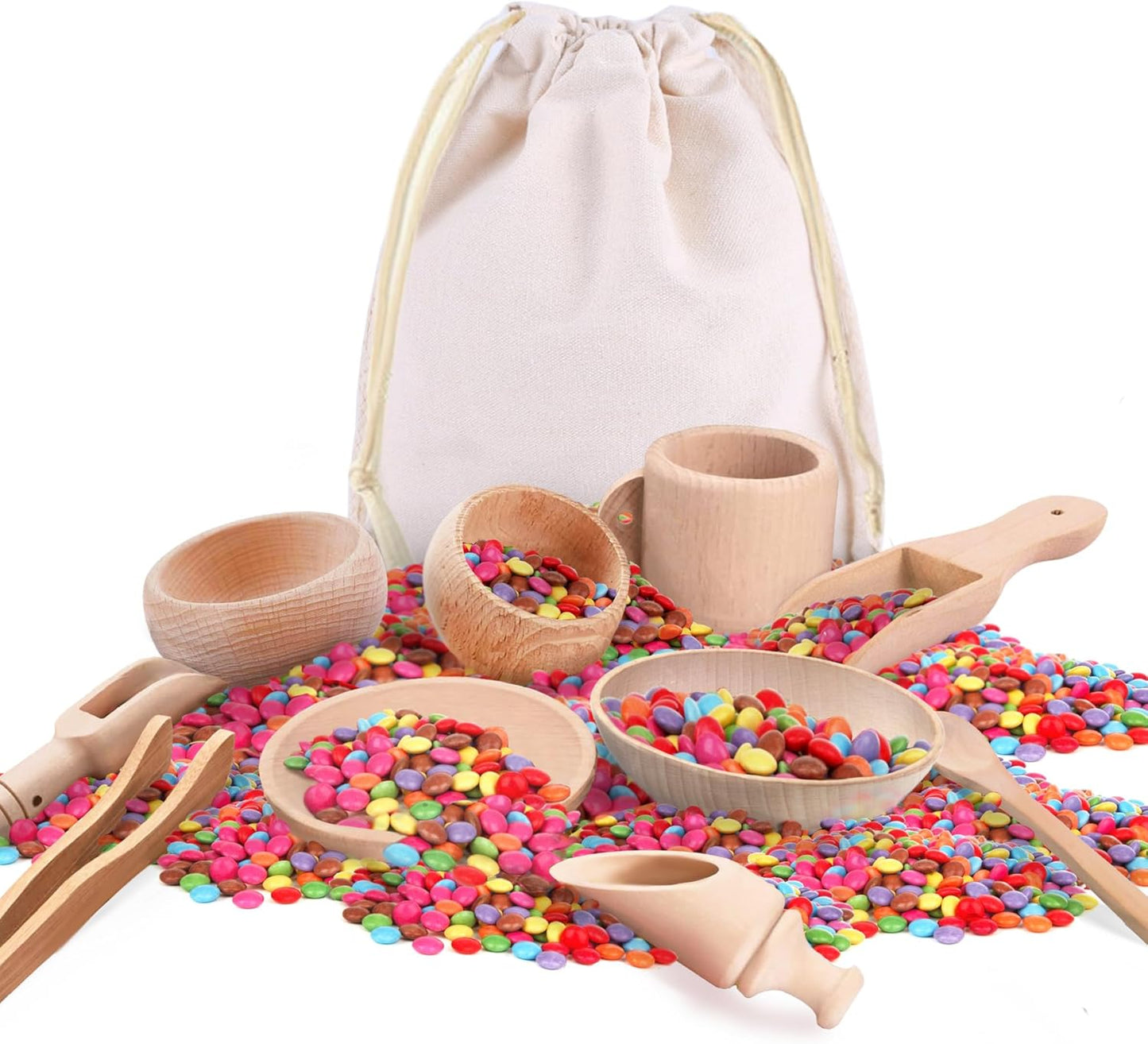 Montessori Sensory Bin Tools: 1 Wooden Box + 11 Sensory Tools for Toddlers & Preschool Children - Fine Motor Learning Pretend Play