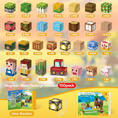 150pcs Magnetic Blocks,Magnetic Building Blocks STEM Toys for Kids Ages 3+,Magnet Tiles with Forest Animals Blocks Set, Educational Sensory Toys for Toddlers,Boys & Girls–Creative Game Gift