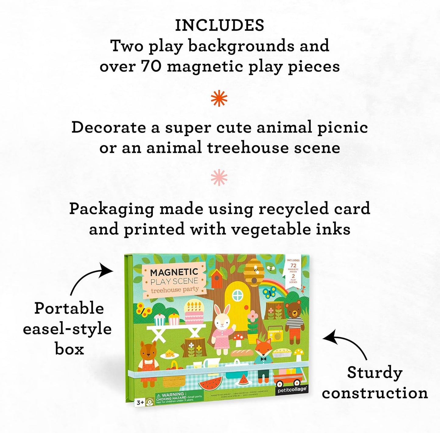Petit Collage: Animal Friends Magnetic Game Board with Mix & Match, Ideal for Ages 3+, Includes Mag Play Scene Treehouse Party, 74 Count