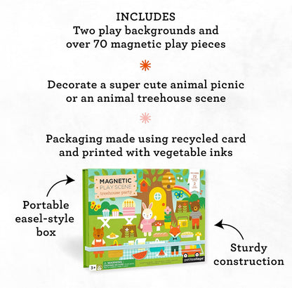 Petit Collage: Animal Friends Magnetic Game Board with Mix & Match, Ideal for Ages 3+, Includes Mag Play Scene Treehouse Party, 74 Count
