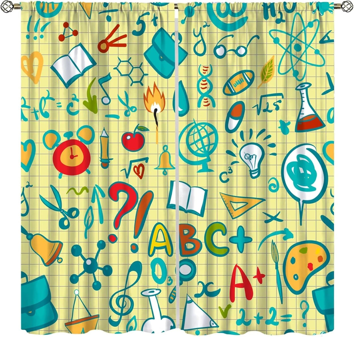 Science Physics Window Curtains, Abstract Math Chemistry Curtain Scientist Graffiti Print Window Treatments for Kids Teens Bedroom Living Room Kitchen Set 2 Panels,42x63 Inches
